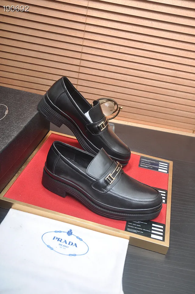 Prada Loafer Black Gold Leather Platform Sole Loafer 7
