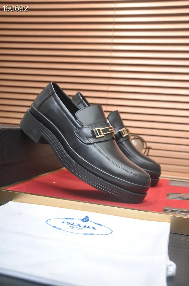 Prada Loafer Black Gold Leather Platform Sole Loafer 8