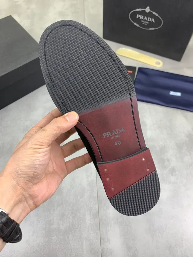 Prada Loafer Black Gray Suede Upper Moc-Toe Stitching Loafer 2