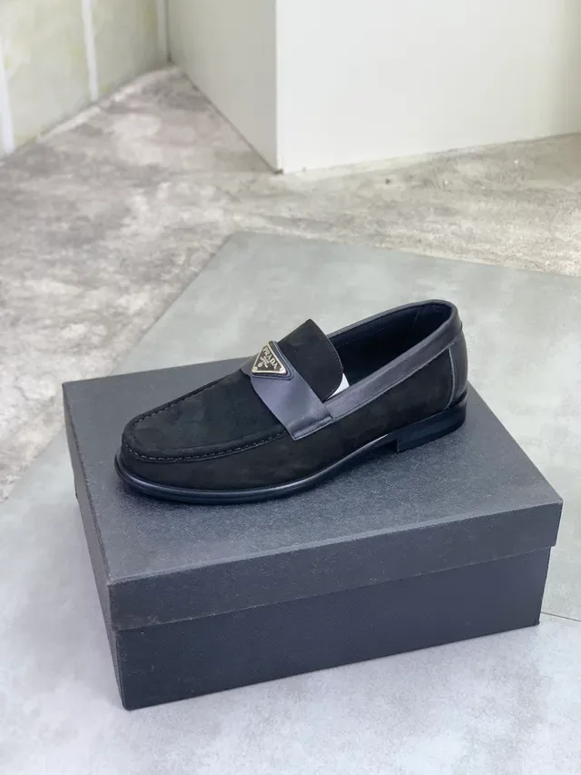 Prada Loafer Black Gray Suede Upper Moc-Toe Stitching Loafer 4