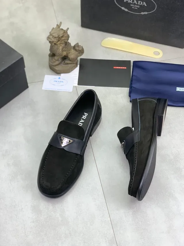 Prada Loafer Black Gray Suede Upper Moc-Toe Stitching Loafer 5
