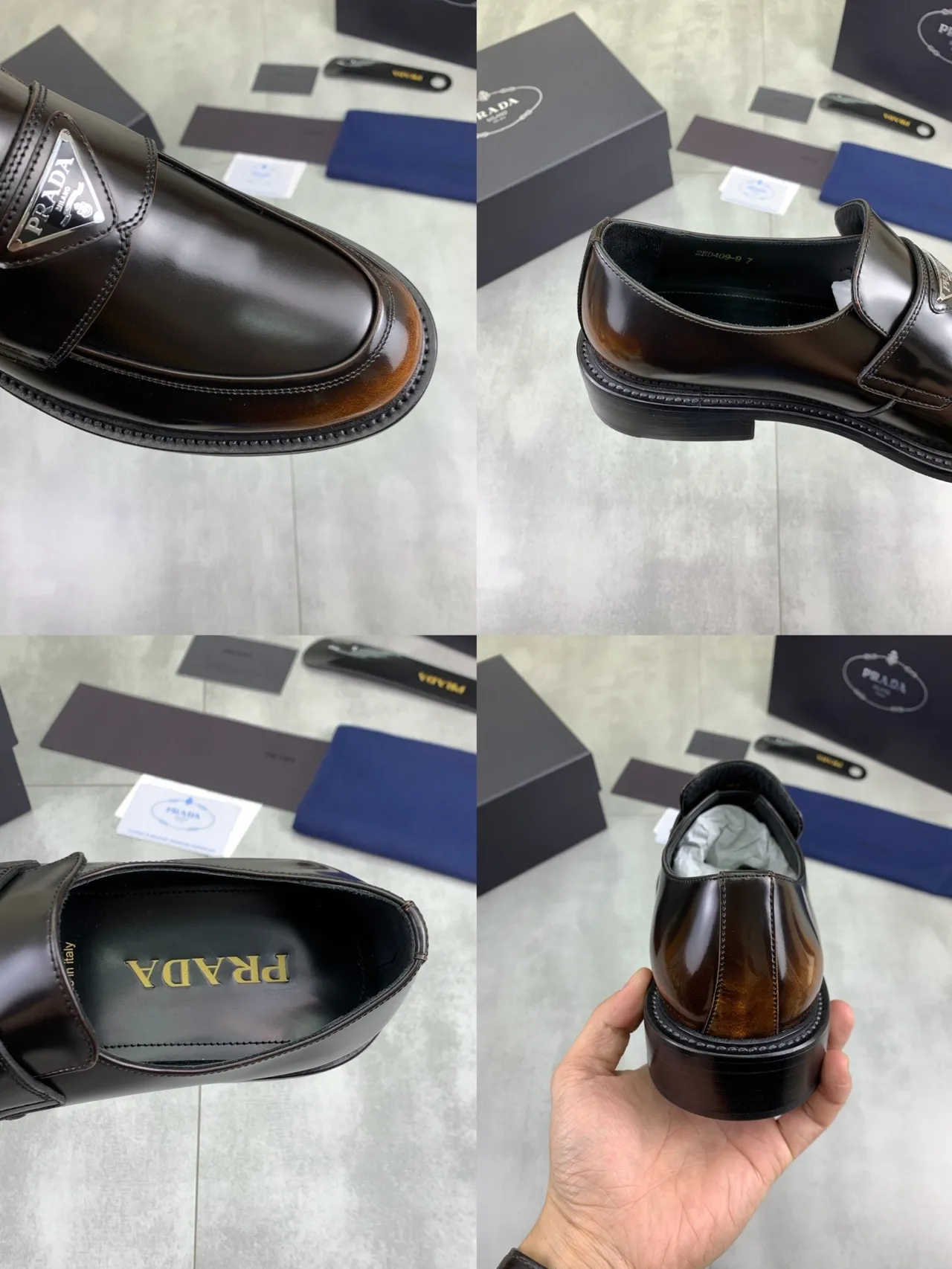 Prada Loafer Two-Tone Glossy Leather Penny Loafer 2