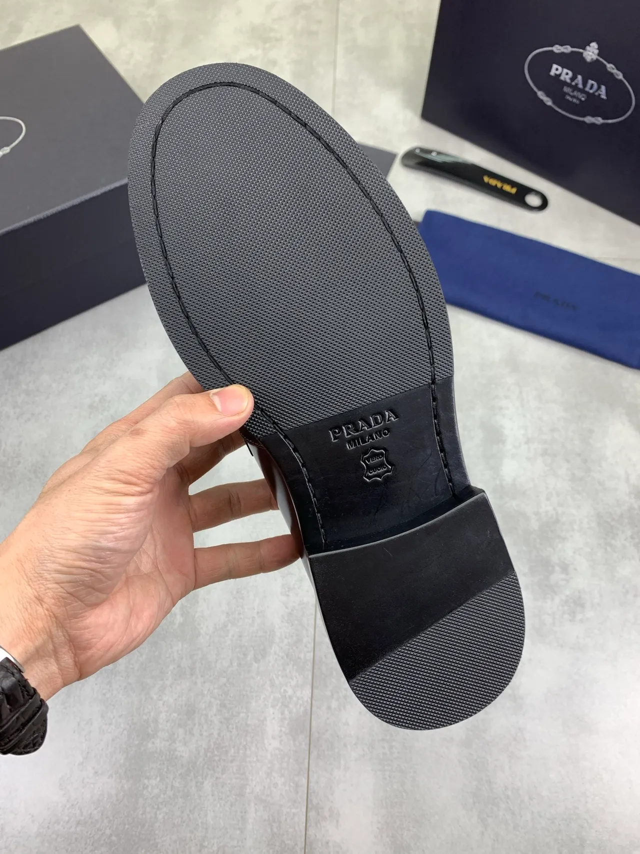 Prada Loafer Two-Tone Glossy Leather Penny Loafer 3