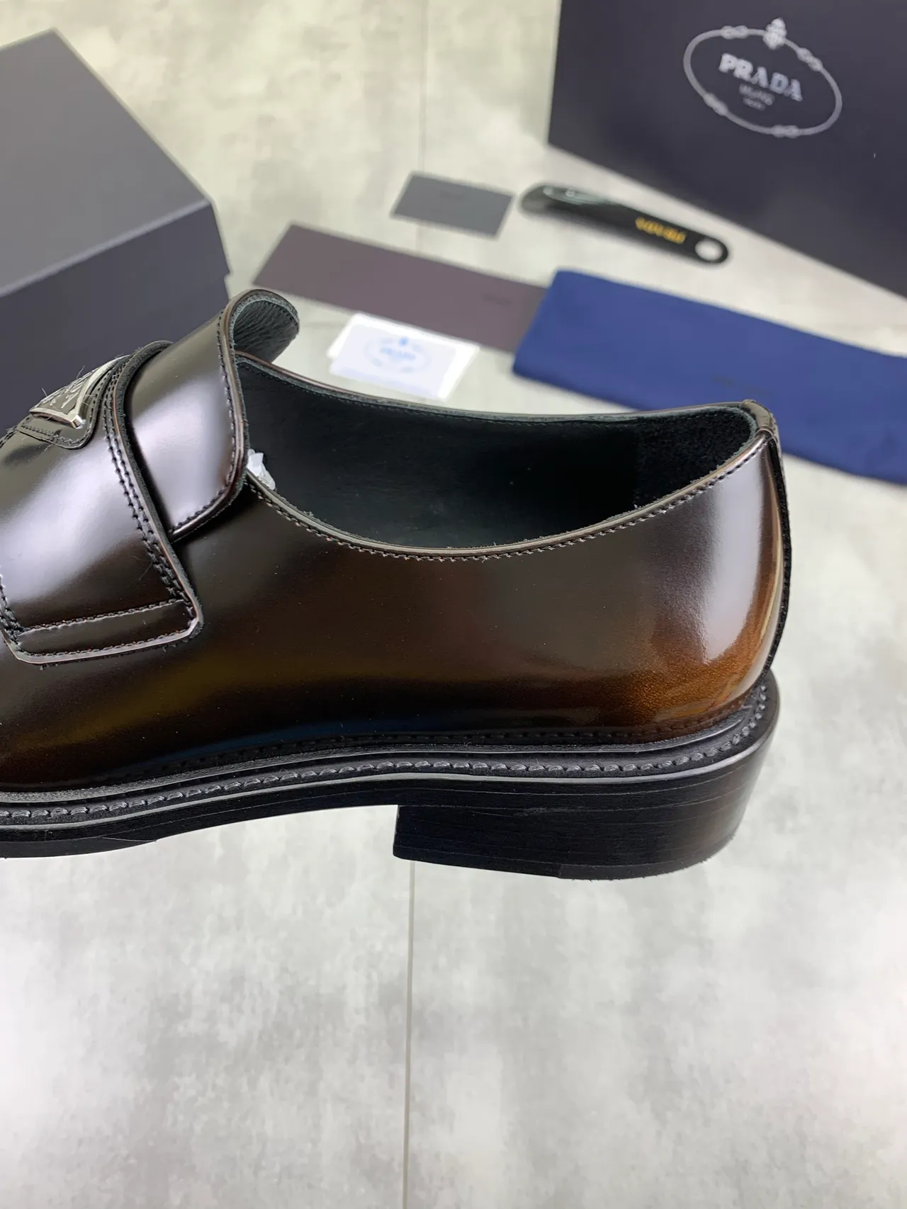 Prada Loafer Two-Tone Glossy Leather Penny Loafer 4