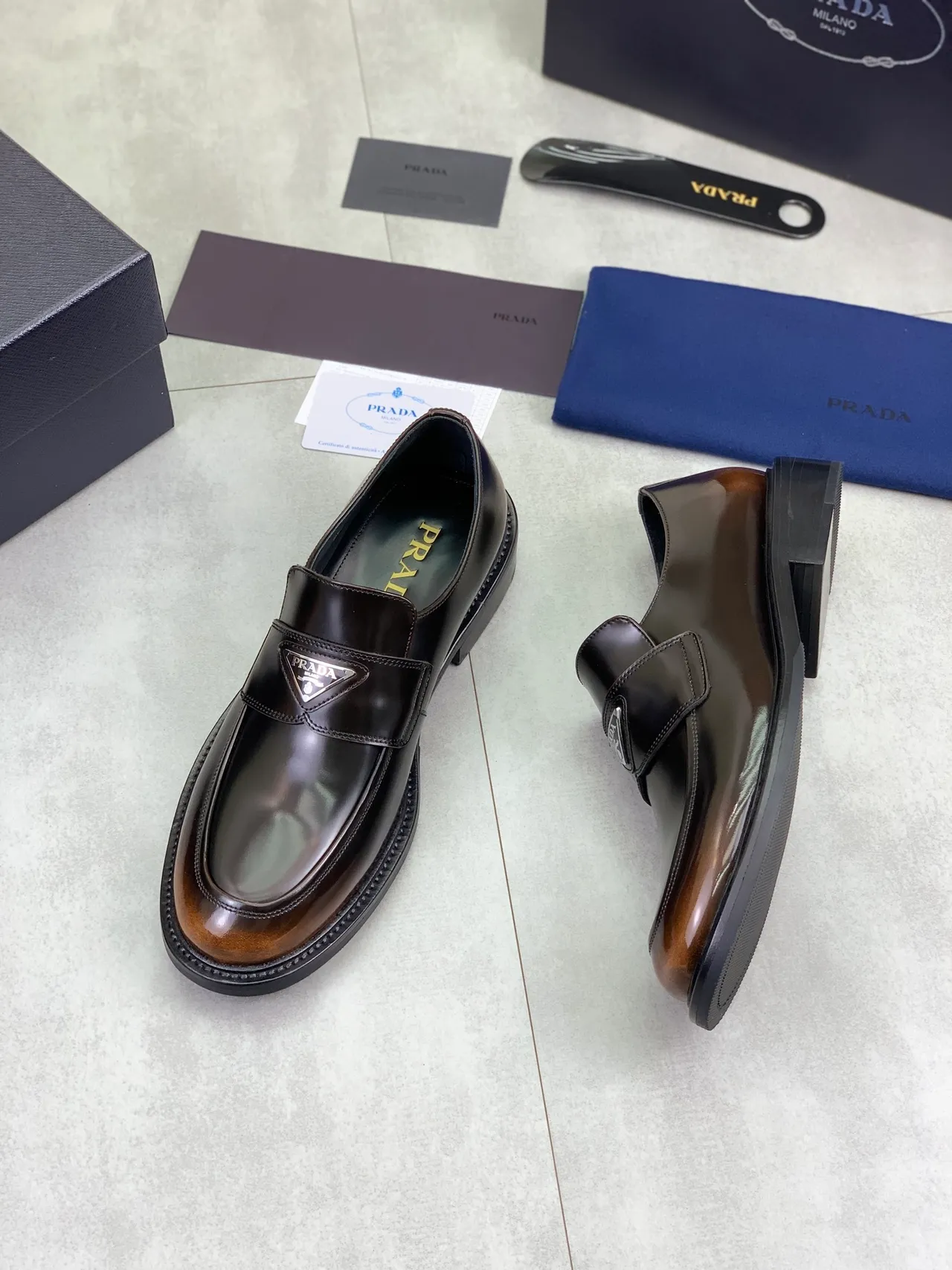 Prada Loafer Two-Tone Glossy Leather Penny Loafer 5