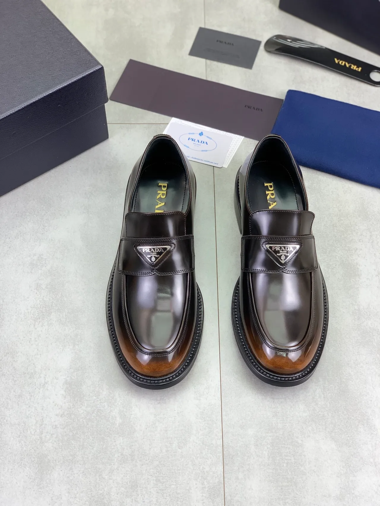 Prada Loafer Two-Tone Glossy Leather Penny Loafer 6