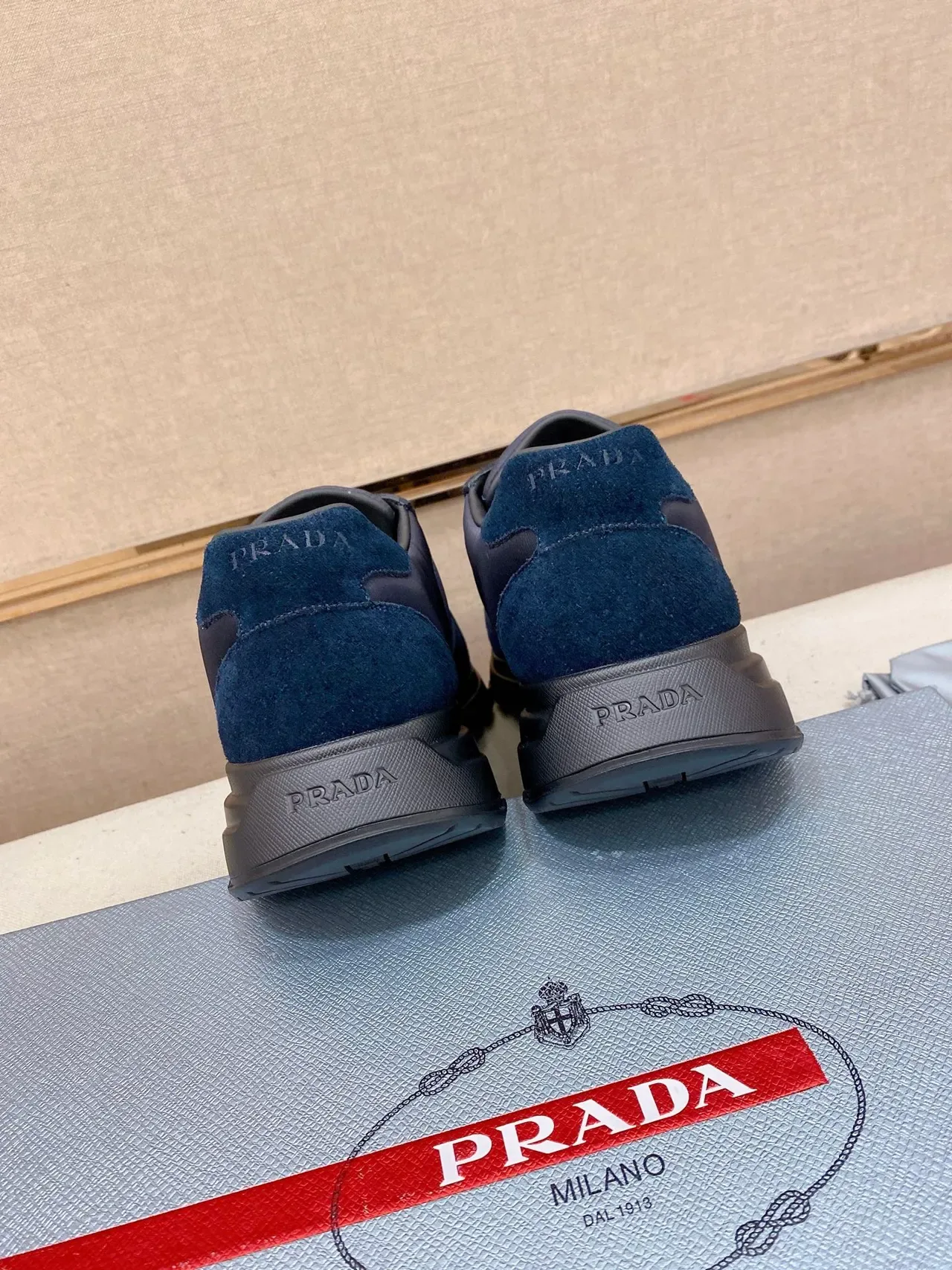Prada Navy Black Mixed-Material Upper Triangular Logo Plaque Lifestyle Sneakers 4