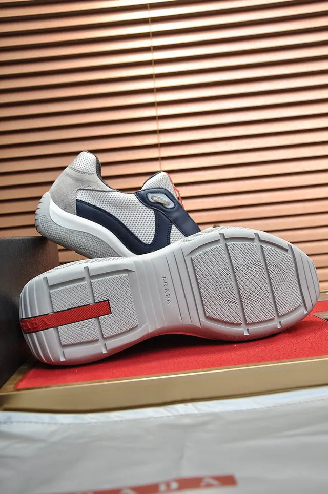 Prada Navy Gray Laceless Slip-On Mesh And Leather Paneling Lifestyle Sneakers 5