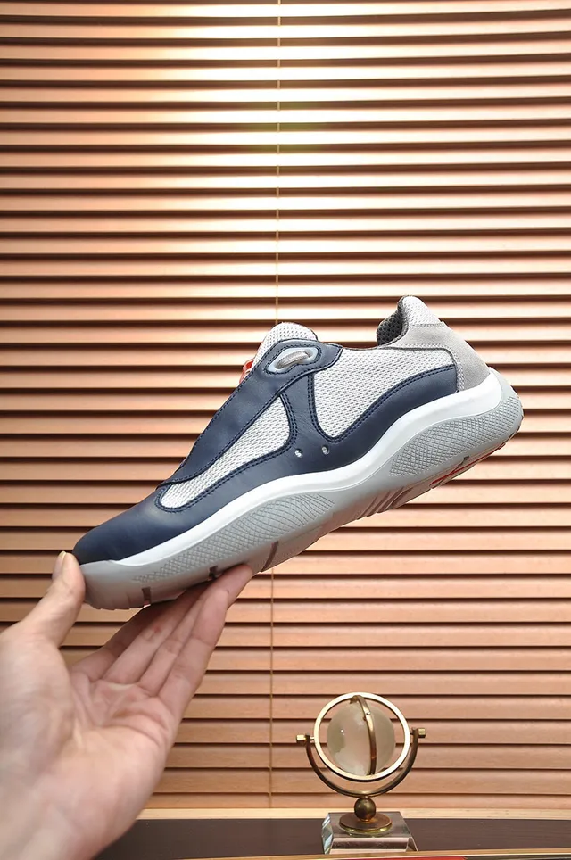 Prada Navy Gray Laceless Slip-On Mesh And Leather Paneling Lifestyle Sneakers 6