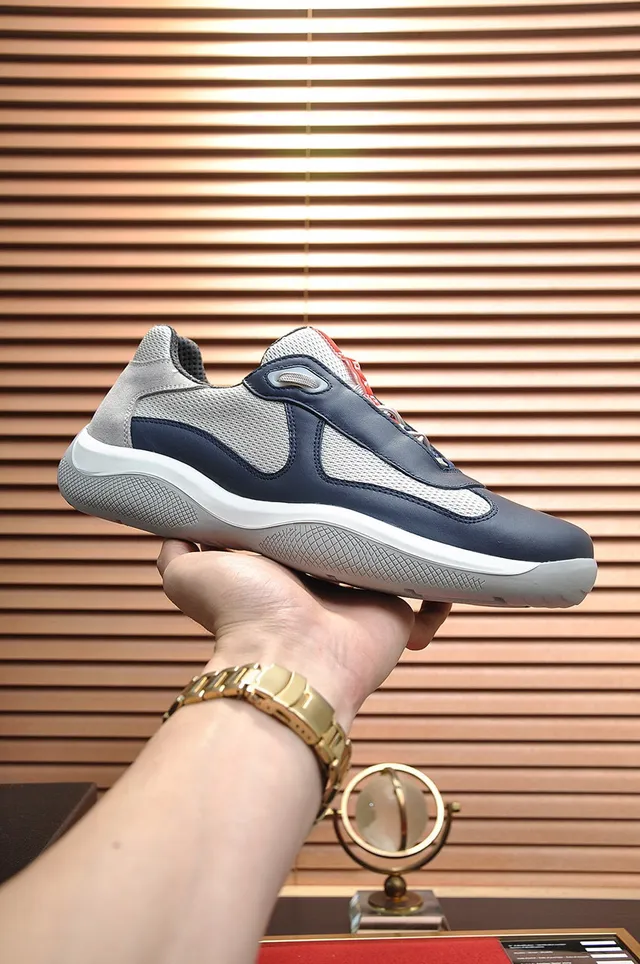 Prada Navy Gray Laceless Slip-On Mesh And Leather Paneling Lifestyle Sneakers 8