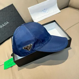 Prada Navy White Structured Six-Panel Nylon-Like Sheen Baseball Cap