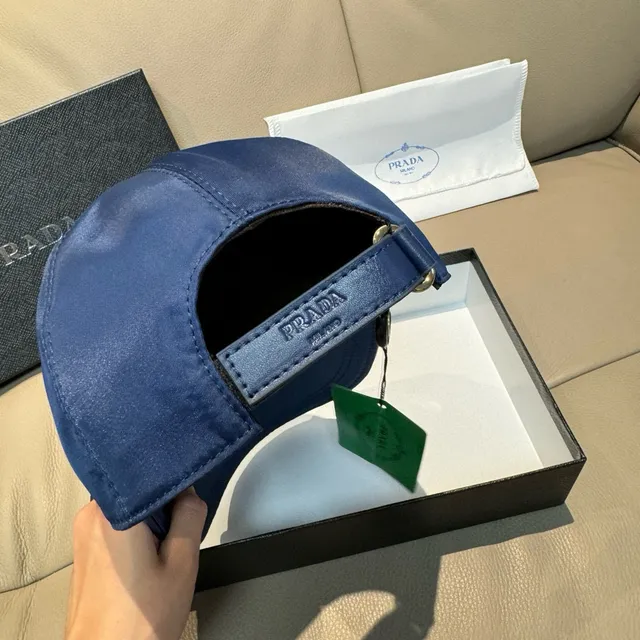 Prada Navy White Structured Six-Panel Nylon-Like Sheen Baseball Cap 3