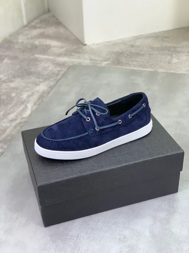 Prada Navy White Suede Moc-Toe Construction Boat Shoes 5