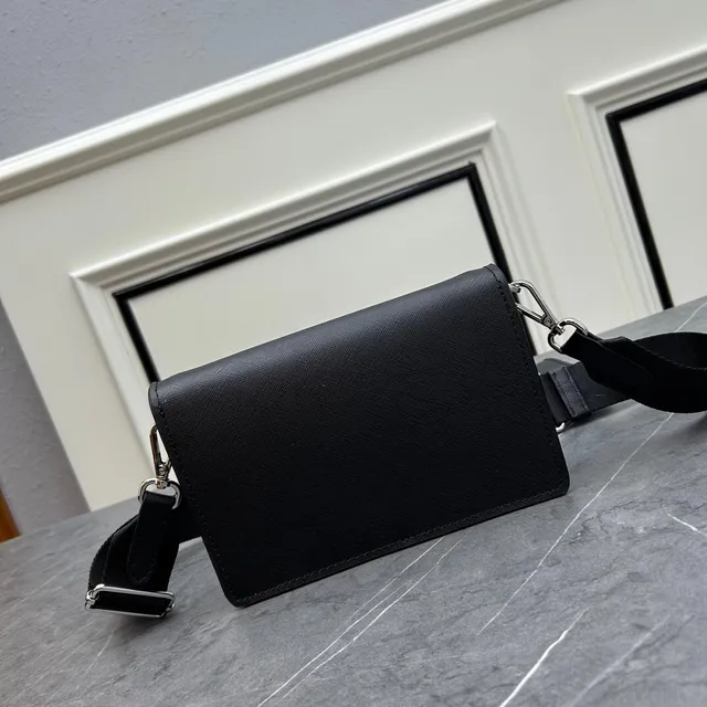 Prada Re-Nylon Crossbody Black Silver Envelope-Flap Saffiano-Textured Messenger Bag 4
