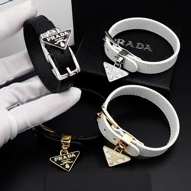 Prada Saffiano White Silver Belt-Style Buckle Closure Bracelet 3