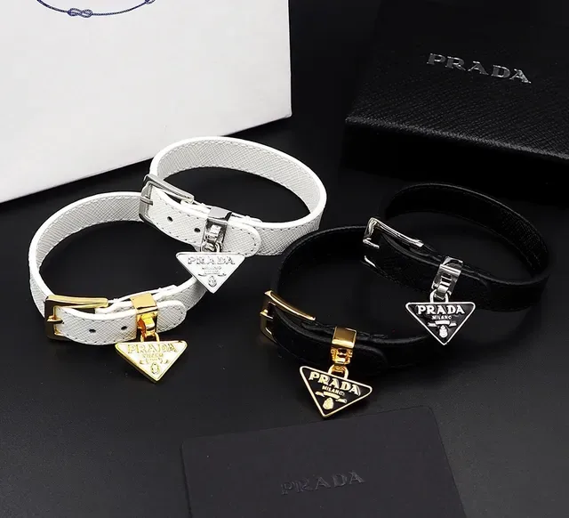 Prada Saffiano White Silver Belt-Style Buckle Closure Bracelet 8