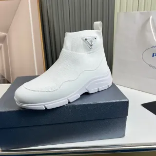 Prada Speed Trainer Zapatilla Lifestyle Blanca de Tejido para Tobillo