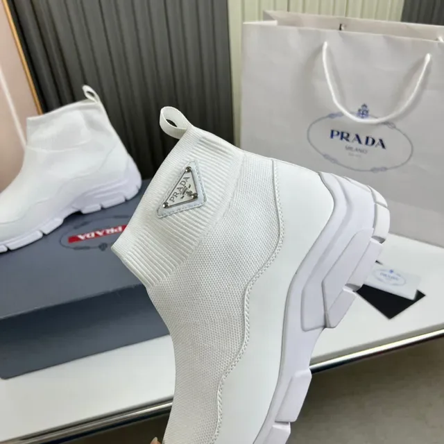 Prada Speed Trainer White Knit Ankle Lifestyle Sneaker 3