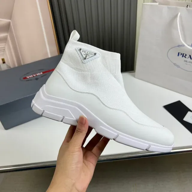 Prada Speed Trainer White Knit Ankle Lifestyle Sneaker 4