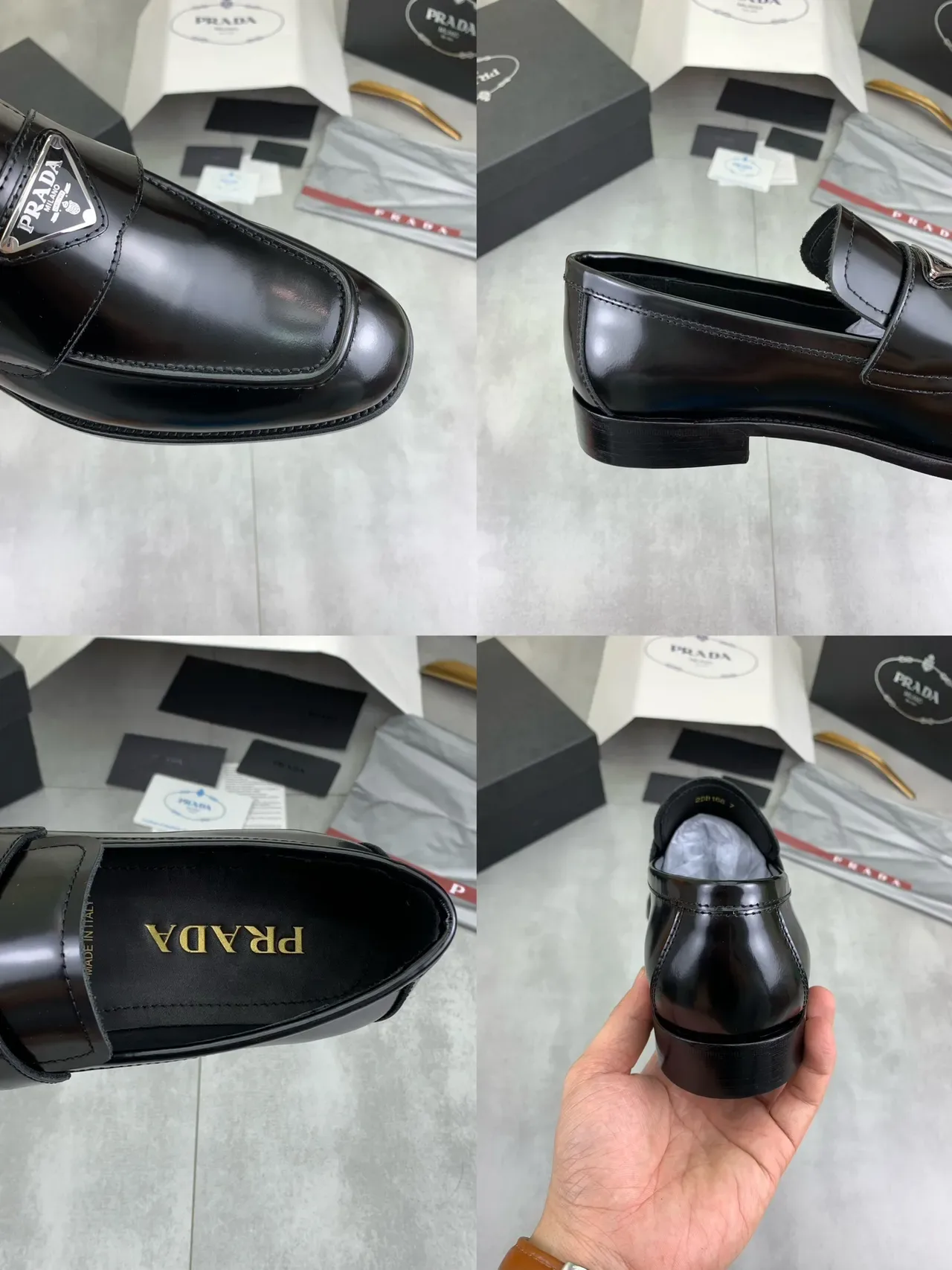 Prada Triangle Logo Penny Loafer Black Leather Loafers 2