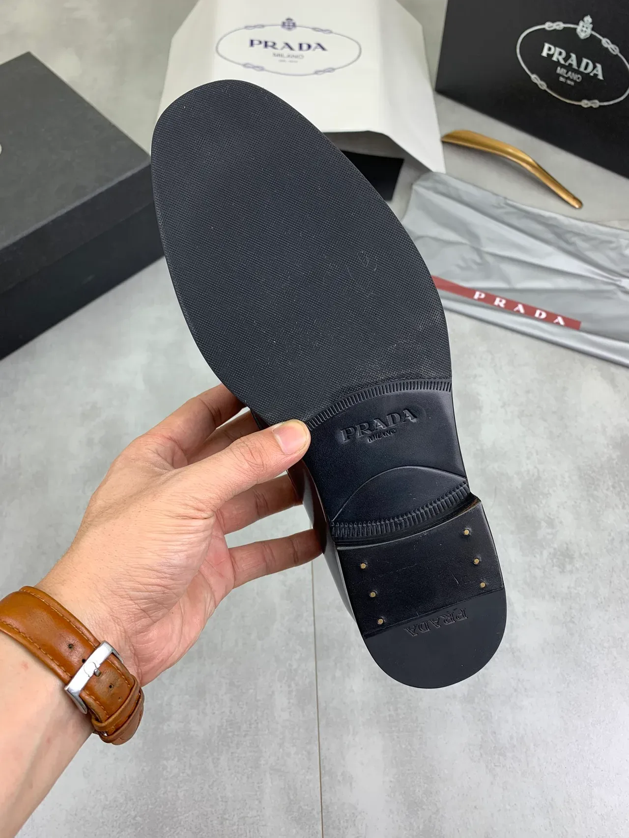 Prada Triangle Logo Penny Loafer Black Leather Loafers 3