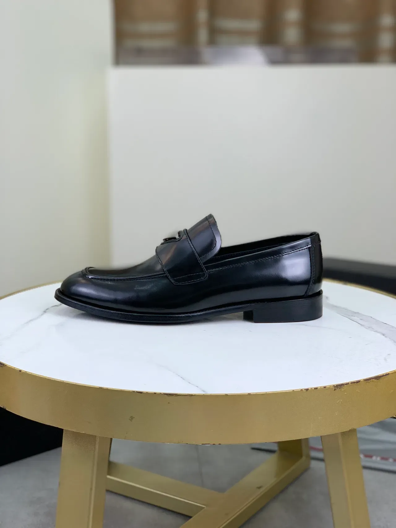 Prada Triangle Logo Penny Loafer Black Leather Loafers 6