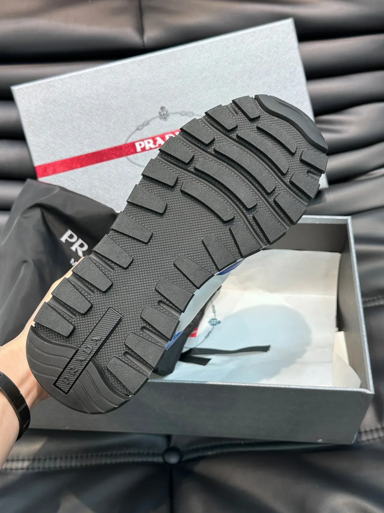 Prada White and Blue Contrast Piping Lifestyle Sneakers 2