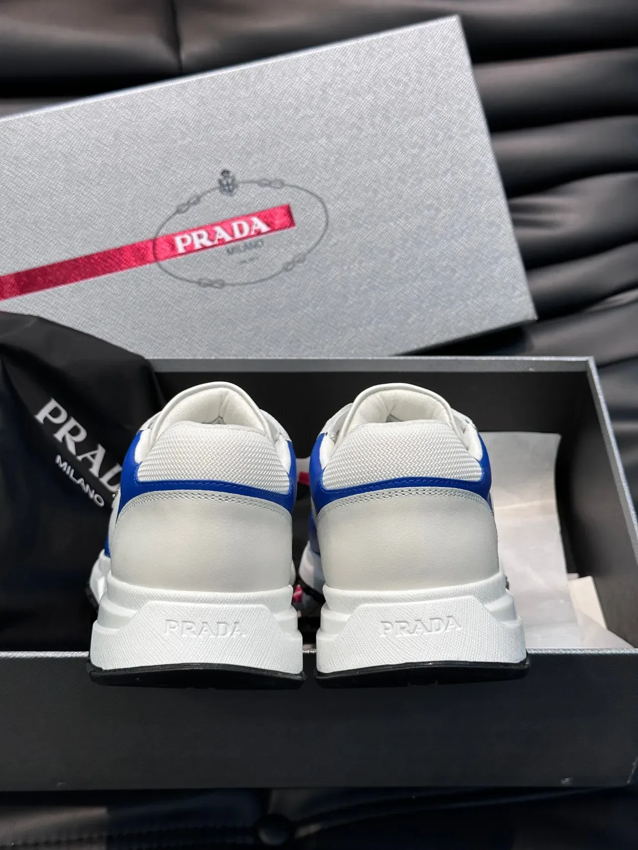 Prada White and Blue Contrast Piping Lifestyle Sneakers 3
