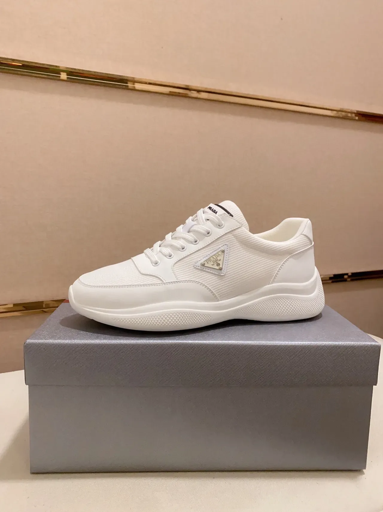 Prada White Black Low-Top Mesh-and-Leather Upper Lifestyle Sneakers 2