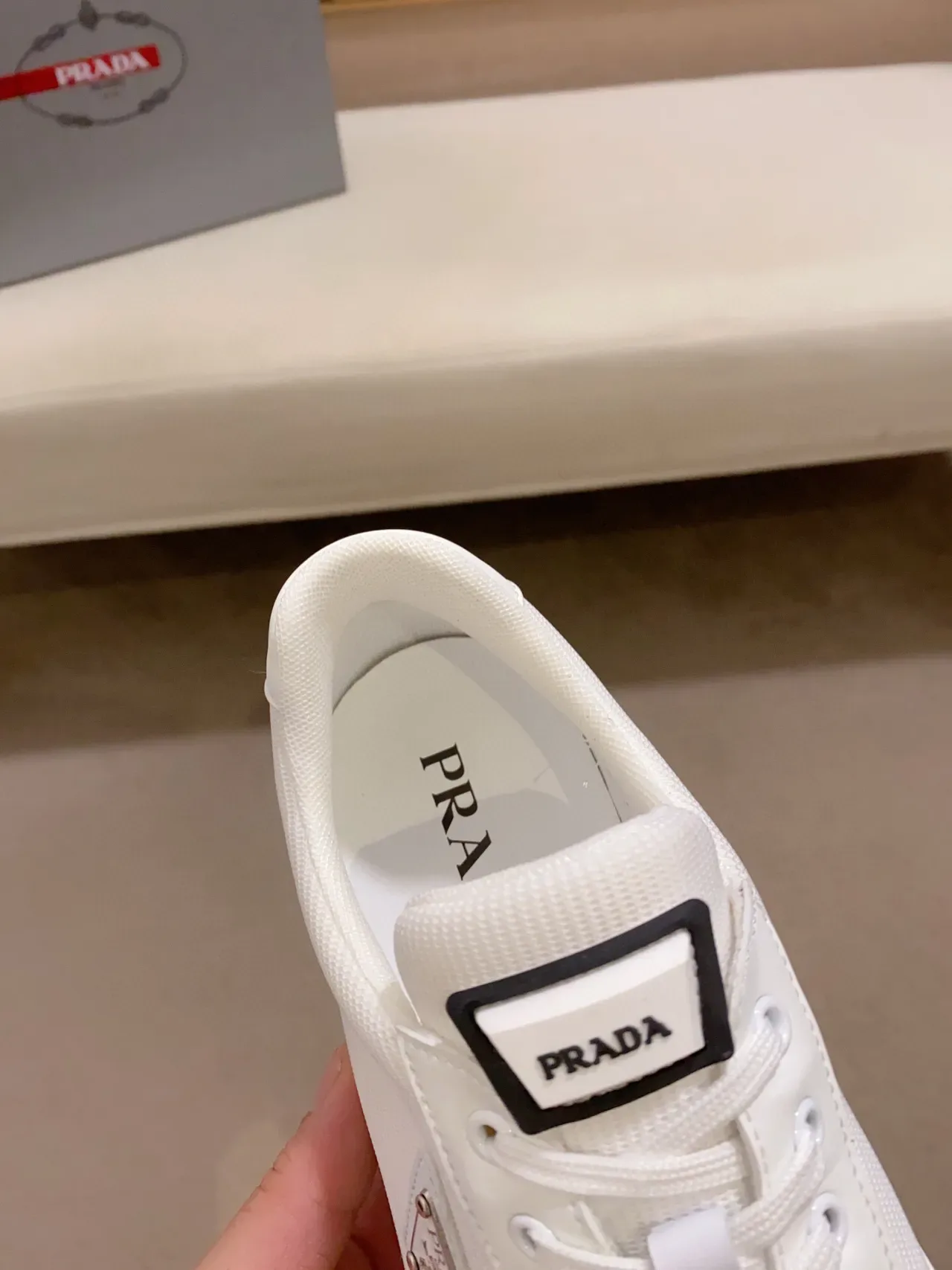 Prada White Black Low-Top Mesh-and-Leather Upper Lifestyle Sneakers 6