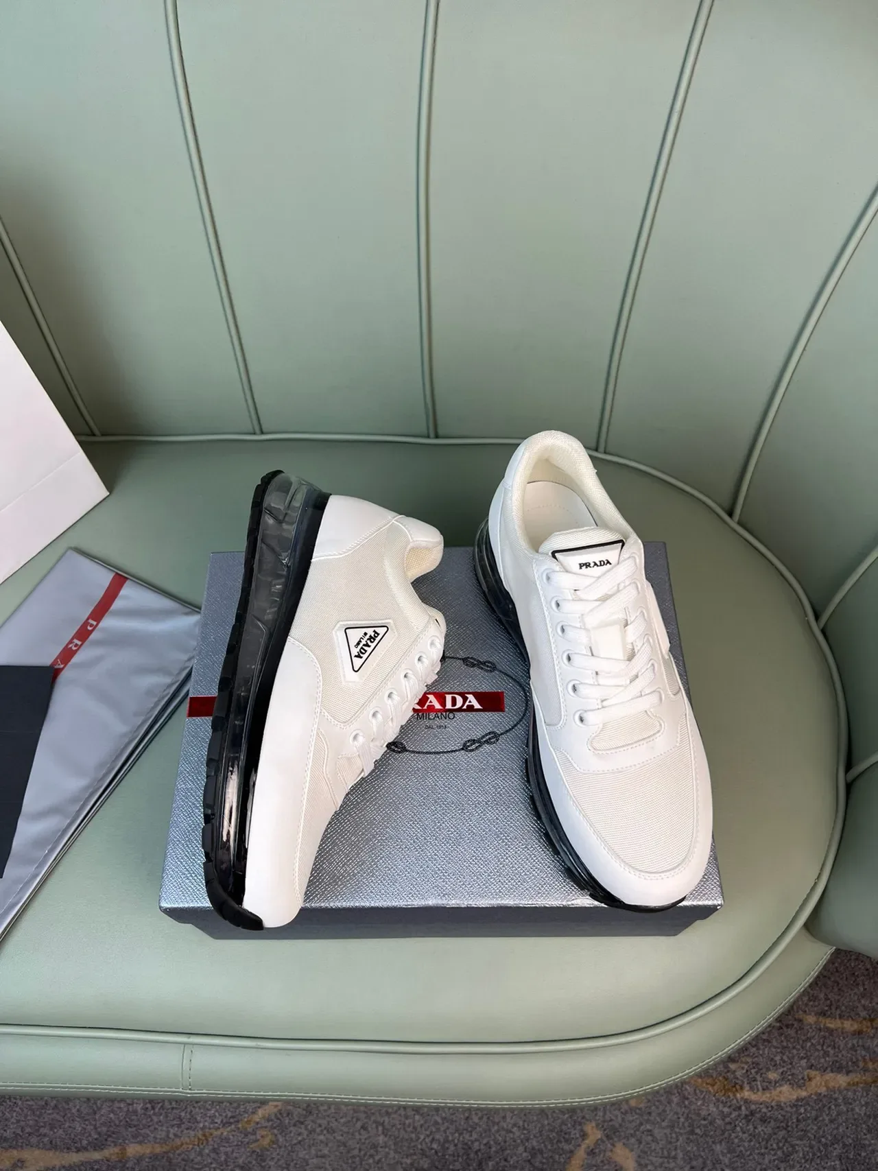 Prada White Black Low-Top Textile Upper Lifestyle Sneakers 4