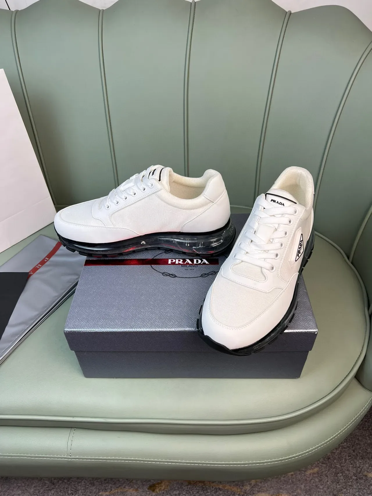 Prada White Black Low-Top Textile Upper Lifestyle Sneakers 7