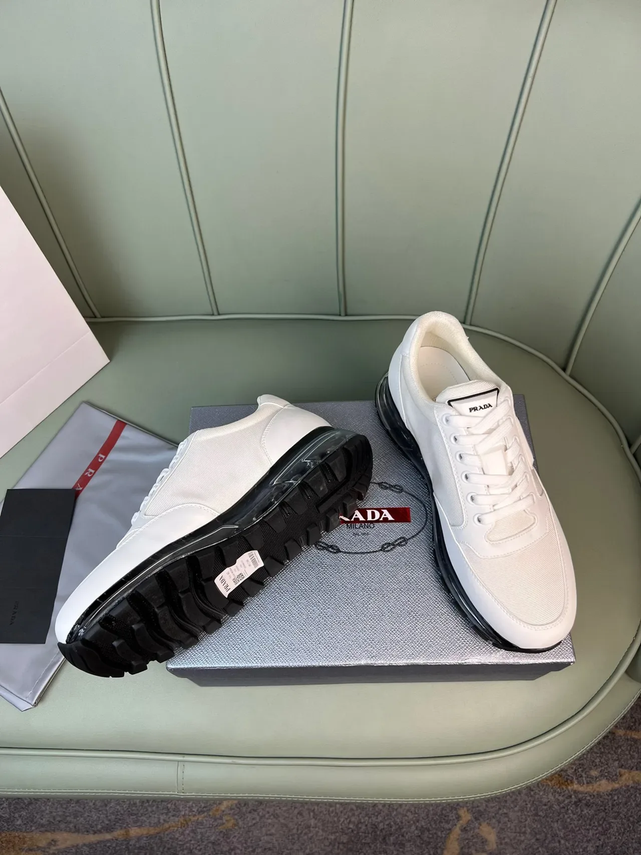 Prada White Black Low-Top Textile Upper Lifestyle Sneakers 8