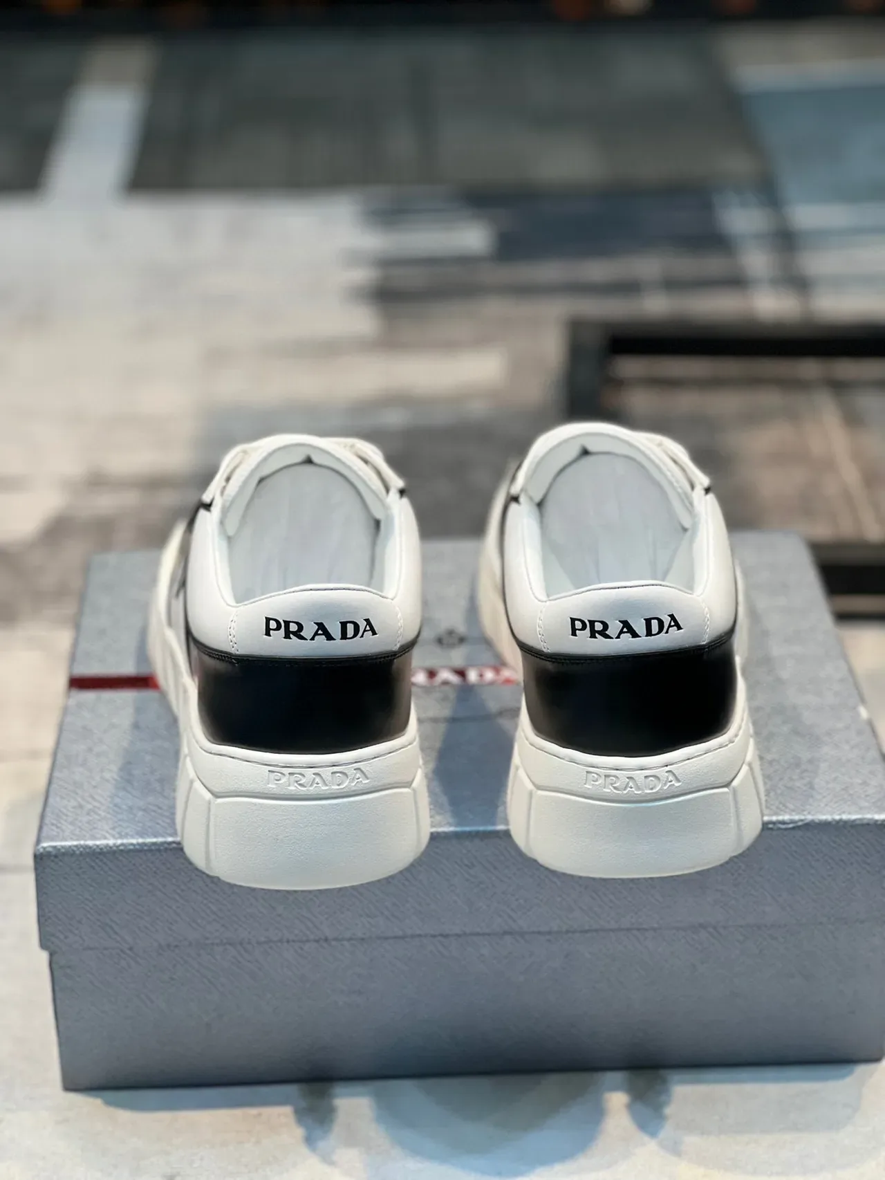 Prada White Black Two-Tone Leather Perforated Toe Cap Lifestyle Sneakers 2