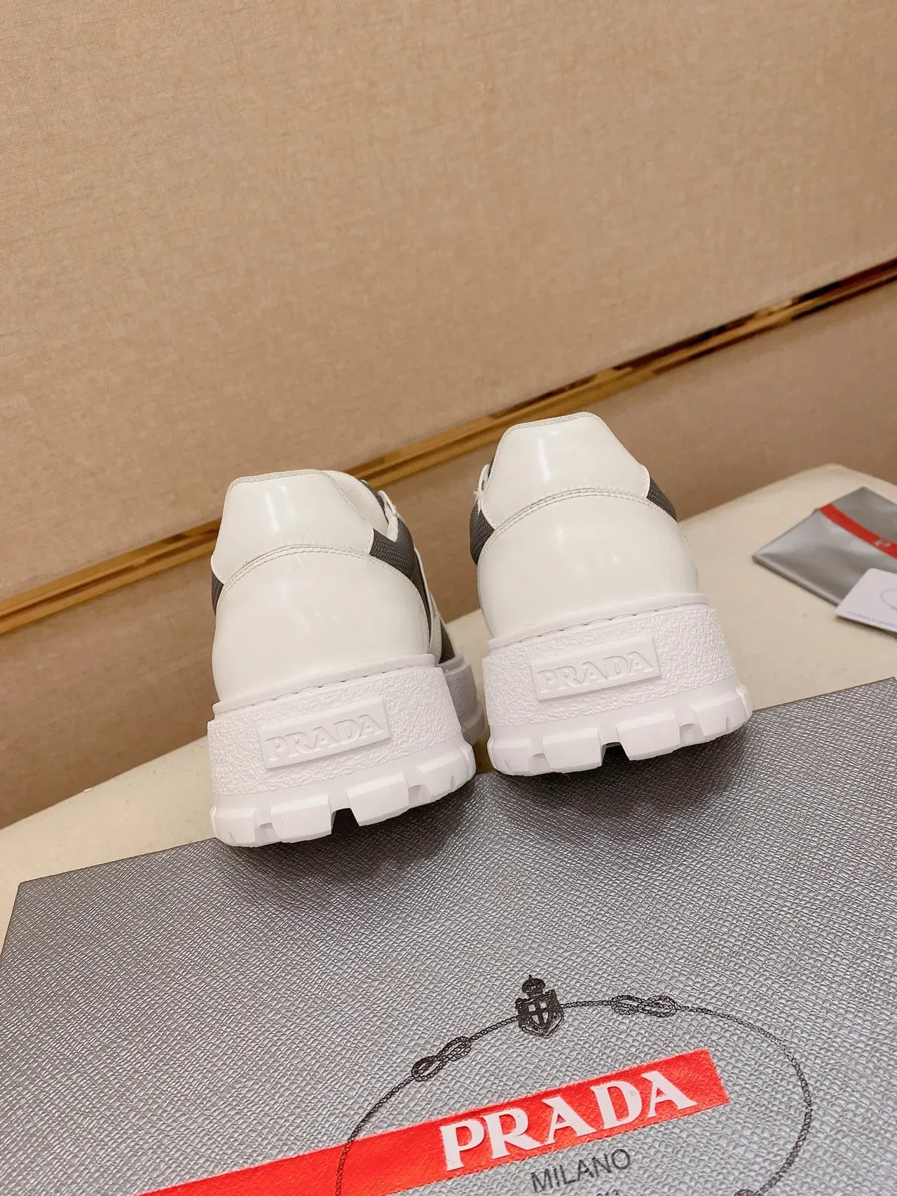 Prada White Gray Low-Top Platform Sole Chunky Sneakers 3