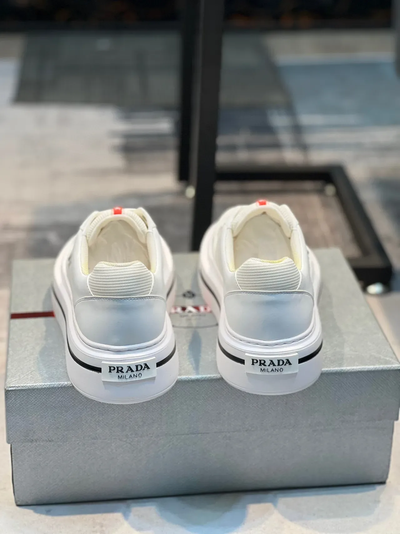 Prada White Red Low-Top Platform Textile-Leather Hybrid Upper Lifestyle Sneakers 2
