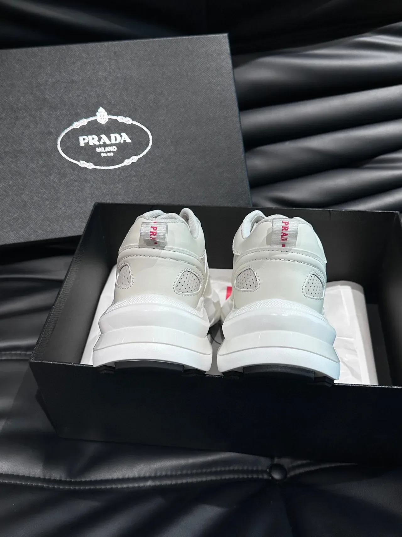 Prada White Red Perforated Toe Panel Layered Synthetic Upper Lifestyle Sneakers 7