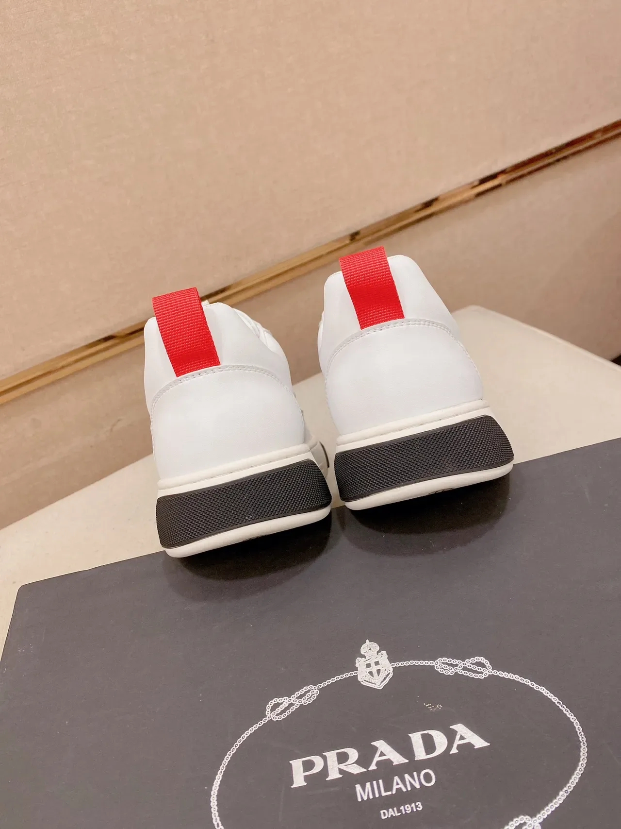 Prada White Red Slip-On Leather Upper Lifestyle Sneakers 2