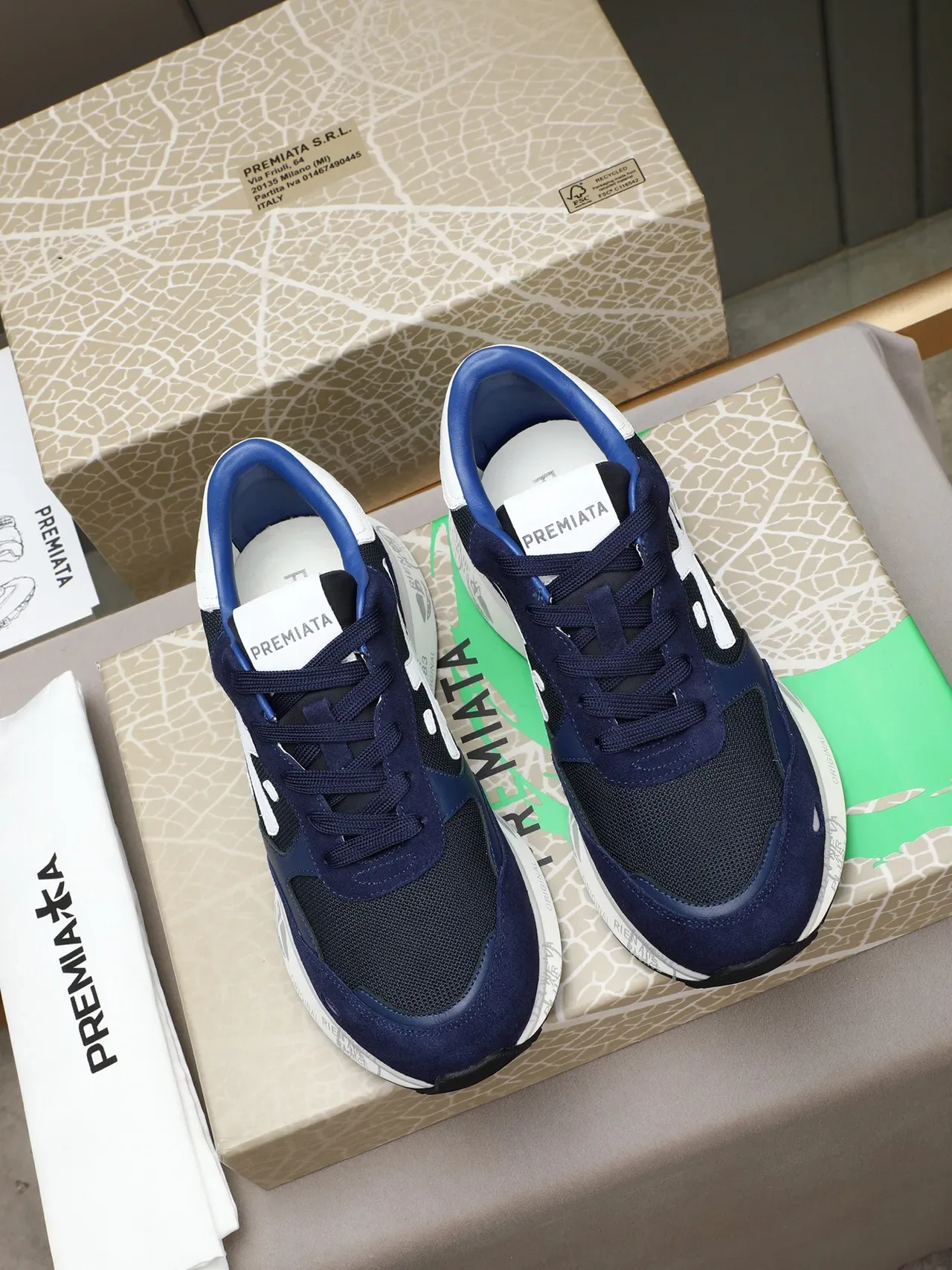 Premiata 483 Navy Blue and White Lifestyle Sneakers 2