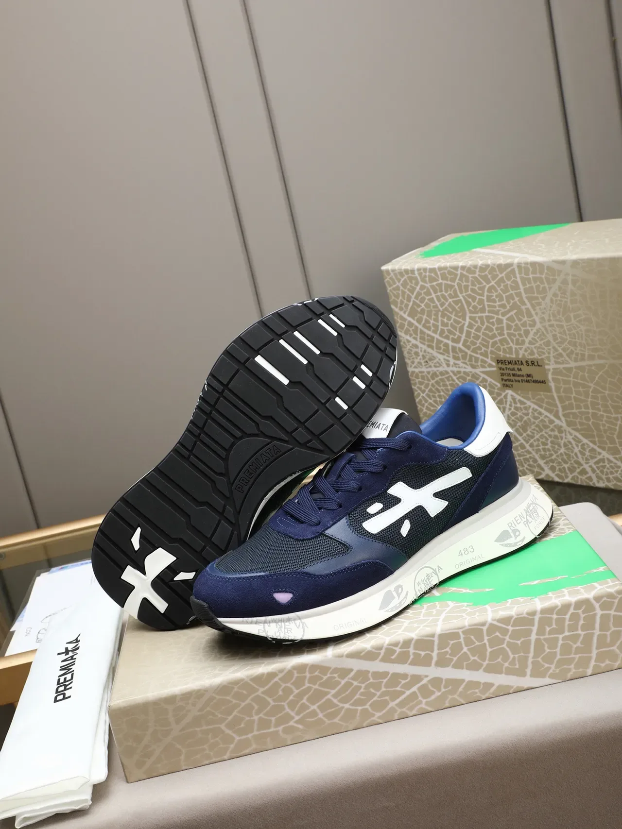 Premiata 483 Navy Blue and White Lifestyle Sneakers 4