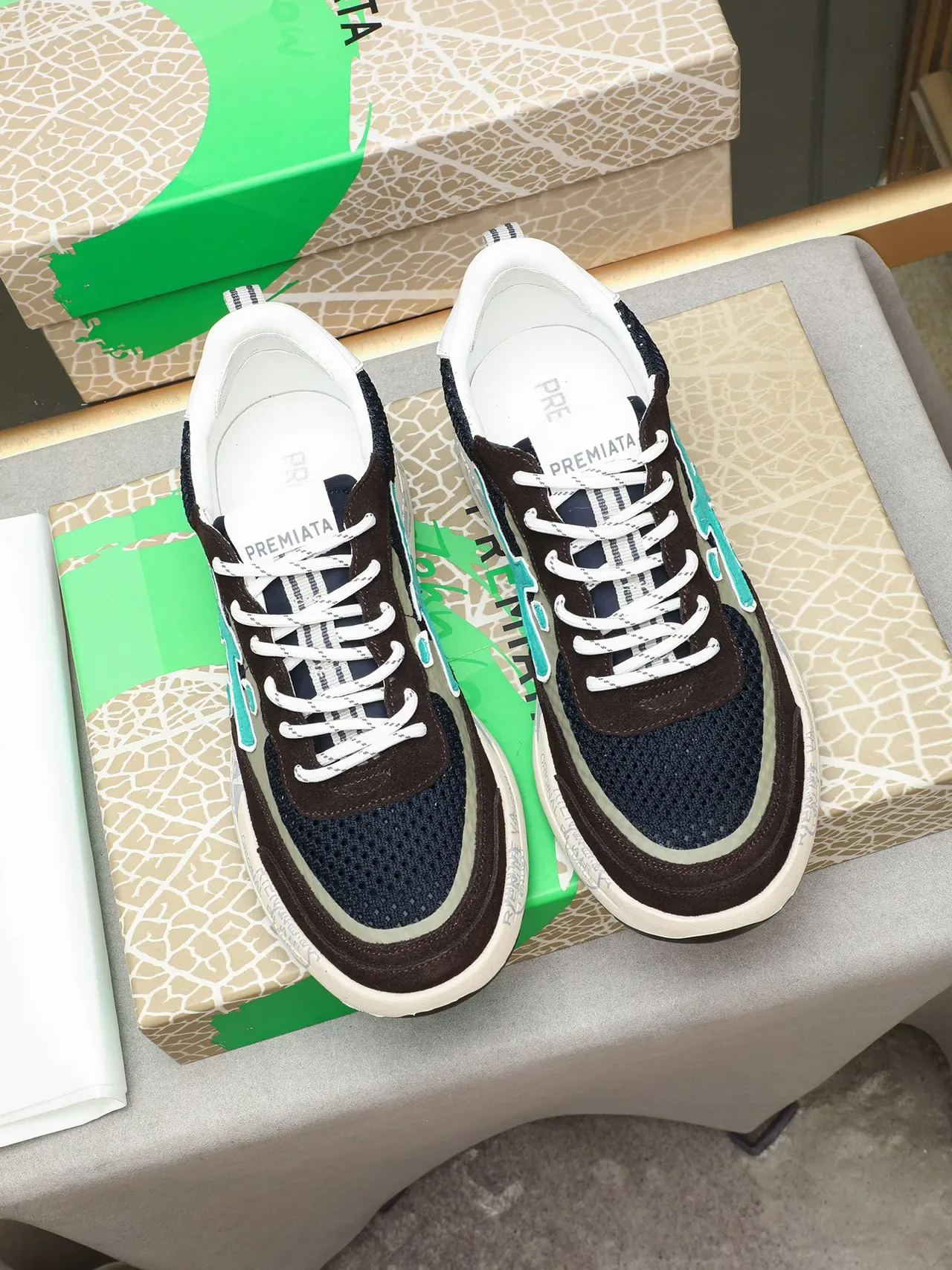 Premiata Cross Logo Brown Navy Turquoise Lifestyle Sneakers 2