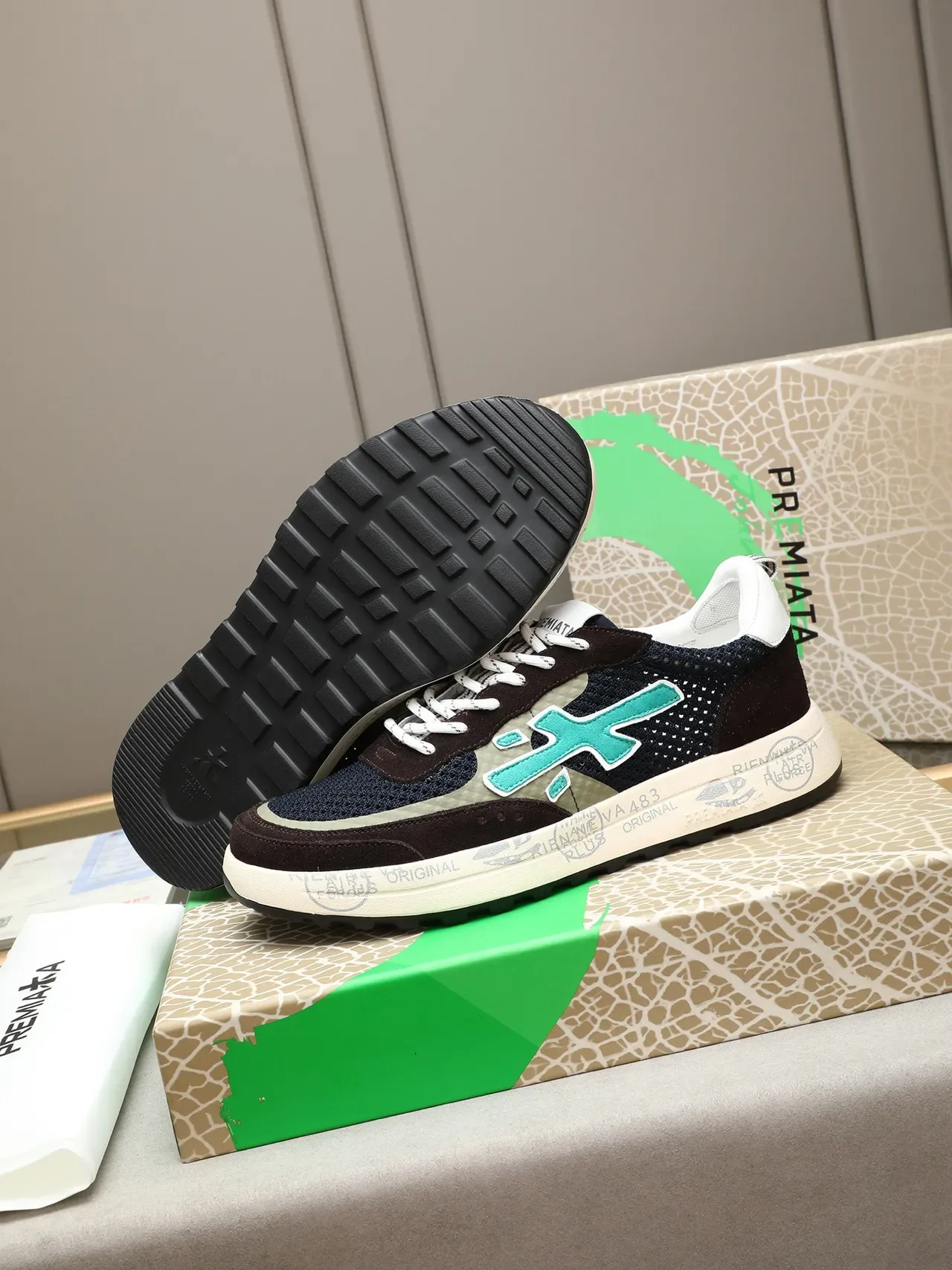Premiata Cross Logo Brown Navy Turquoise Lifestyle Sneakers 4