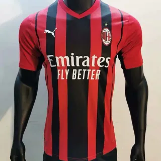 Puma AC Milan Home Red Black Vertical Striped V-Neck Jersey