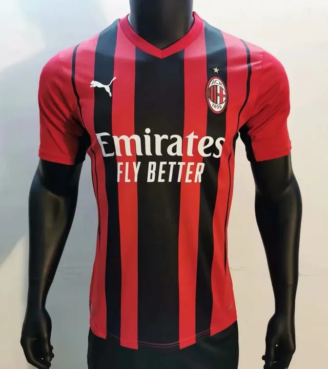 Puma AC Milan Domicile Rouge Noir Rayures Verticales Col en V Maillot 3