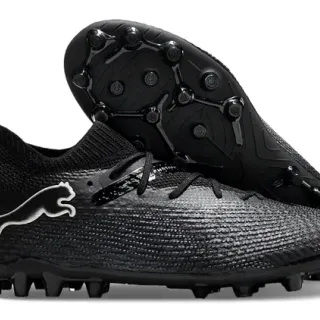 Puma Black Silver Knit Collar Textured Synthetic Upper Firm-Ground Soccer Shoes