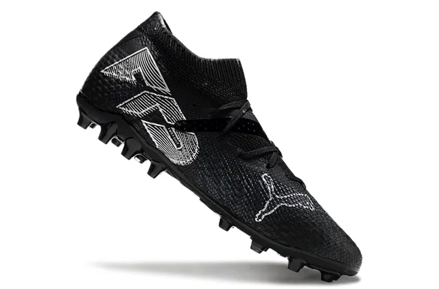Puma Noir Argent Col Tricoté Haut Synthétique Texturé Firm-Ground Chaussures de Football 2