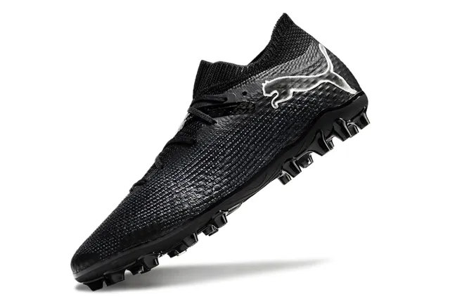 Puma Noir Argent Col Tricoté Haut Synthétique Texturé Firm-Ground Chaussures de Football 3