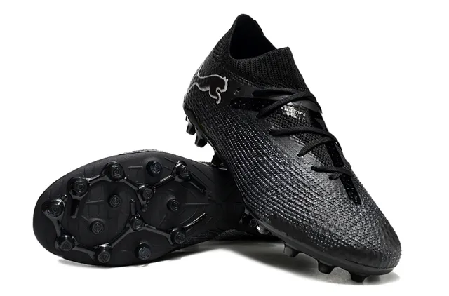 Puma Noir Argent Col Tricoté Haut Synthétique Texturé Firm-Ground Chaussures de Football 4
