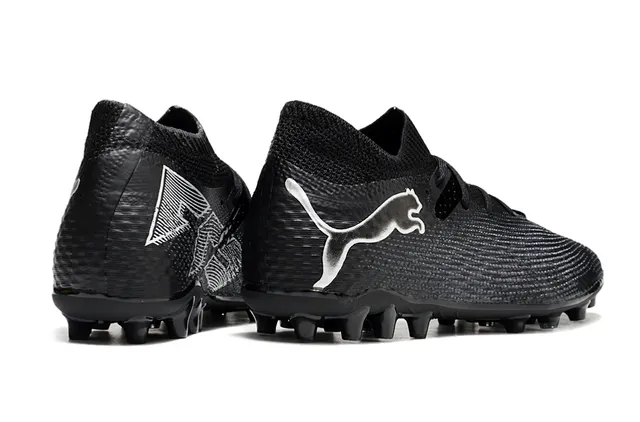 Puma Noir Argent Col Tricoté Haut Synthétique Texturé Firm-Ground Chaussures de Football 5