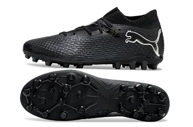 Puma Noir Argent Col Tricoté Haut Synthétique Texturé Firm-Ground Chaussures de Football 6